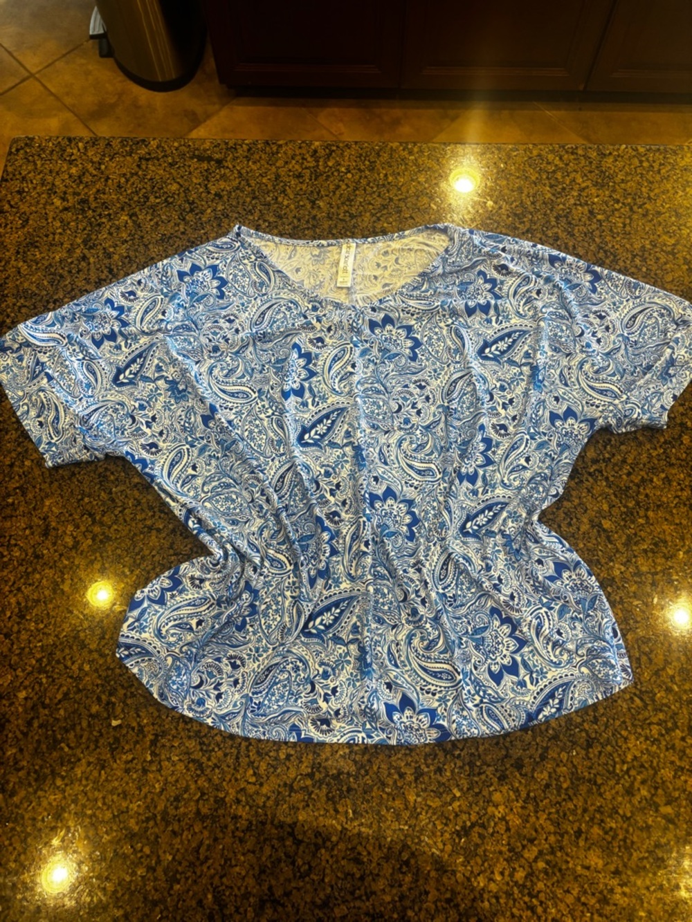 Scarlett Blue and White Paisley Short-Sleeve Top - Picture 3 of 12